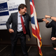 Republican congressional candidate Troy Balderson celebrates after giving his victory speech at his election night party at the DoubleTree by Hilton Hotel on August 7, 2018 in Newark, Ohio. With less than 1 percent of the votes separating the candidates, the race between Balderson and Democratic challenger O’Connor was left too close to call, with Balderson holding onto the slight lead as the evening ended.